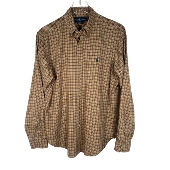 Ralph Lauren Classic Fit Plaid Flannel Button Down Shirt M Brown Long Sleeve - Picture 1 of 8